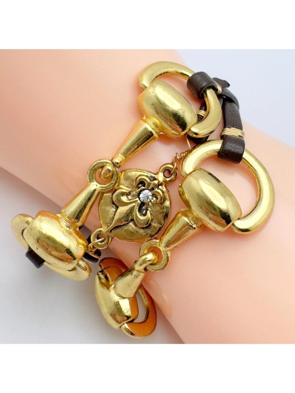 Mad Coin Rachel Abroms Bracelet Gold-Plated Medallion Leather Cord Crystal